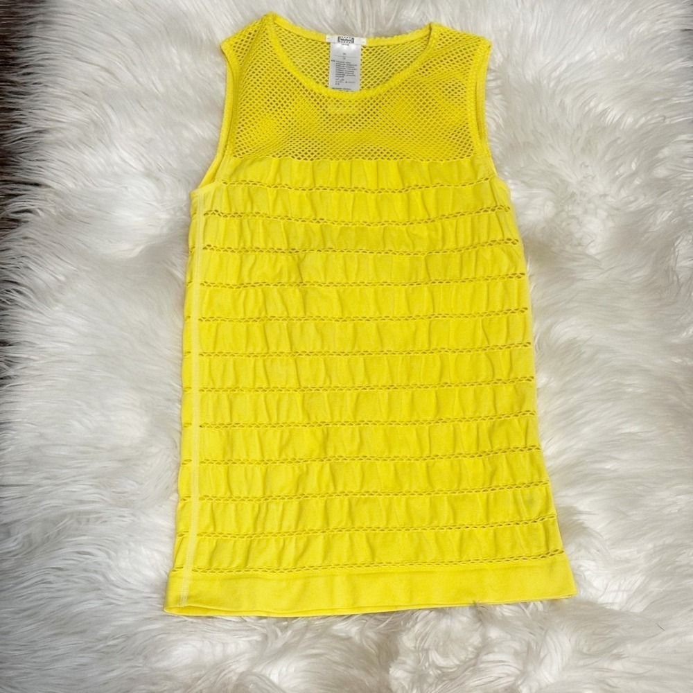 Wolford Womens Sleeveless Top Tank Size XS Yellow Summer Fishnet Stretchy Luxury